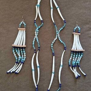 Elegant Blue and White Beaded Jewelry Set